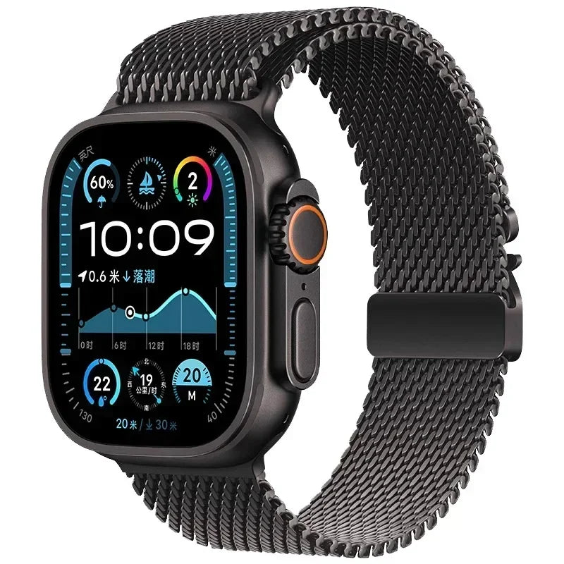 Milanese Mesh Apple Watch Band with Parachute Clasp in Black