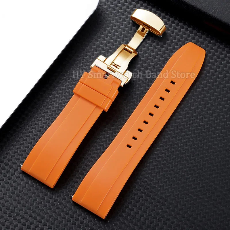 Garmin Silicone Butterfly Clasp Band in Orange with Gold Clasp