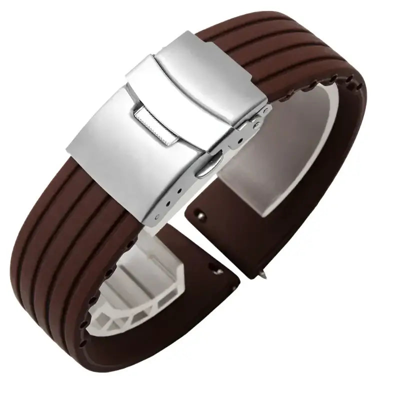Suunto Ribbed Silicone Folding-Clasp Band - Brown / Silver Clasp