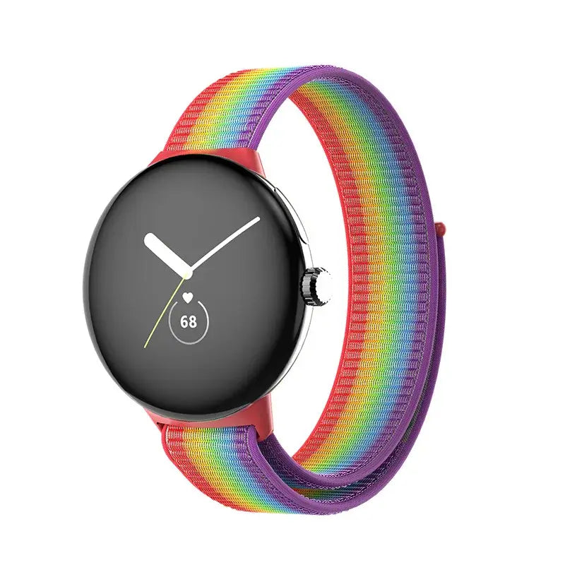 Fabric Google Pixel Watch Loop - Hook-and-Loop Strap in Rainbow