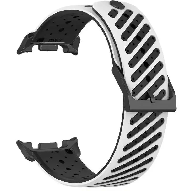 Samsung Galaxy Silicone Sport Watch Band - Watch 8/8 Classic/9 Ultra/Ultra2 Breathable in white and black, featuring diagonal vent slits.