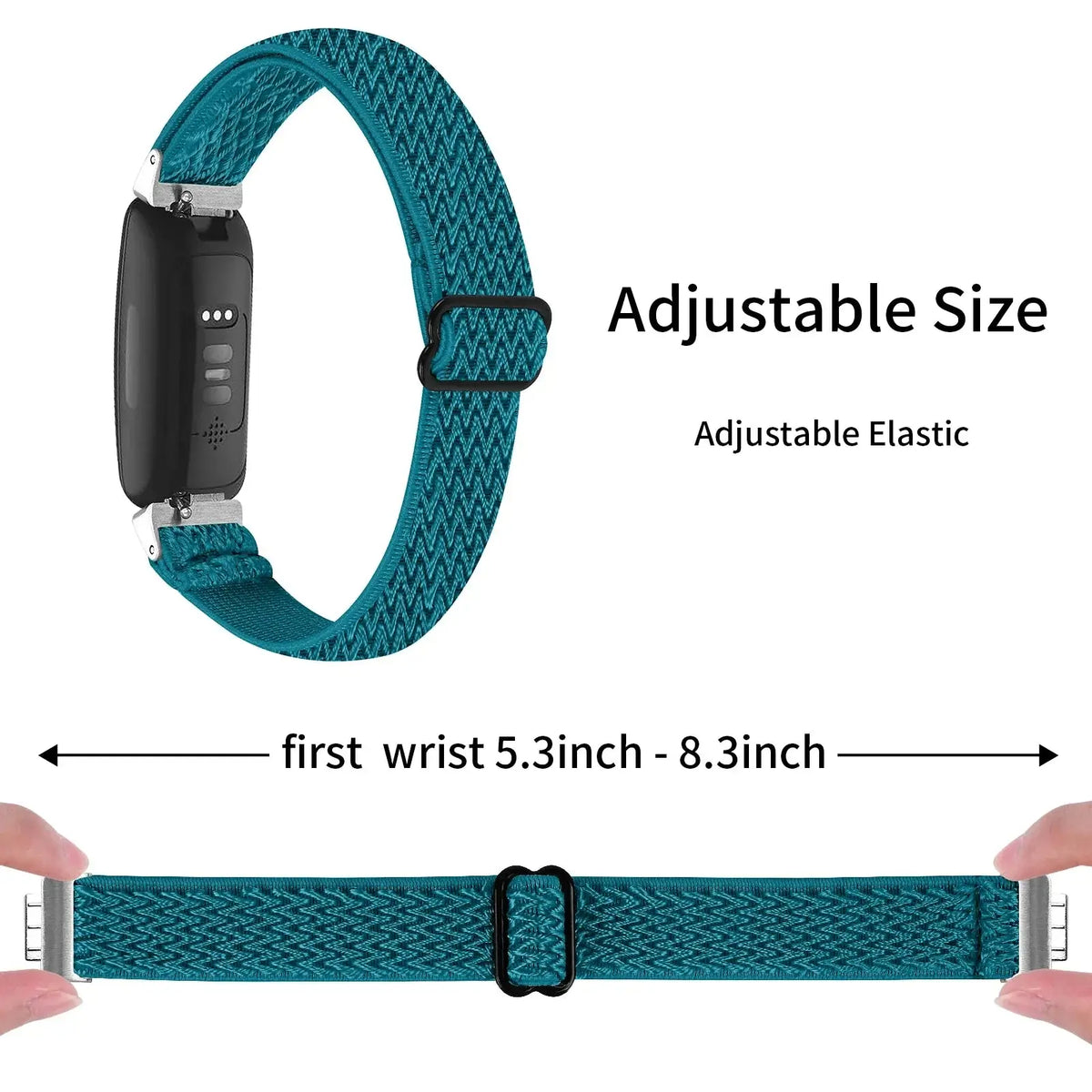 Fitbit Inspire Textured Stretch Nylon Loop Band - Teal loop adjuster and sizing