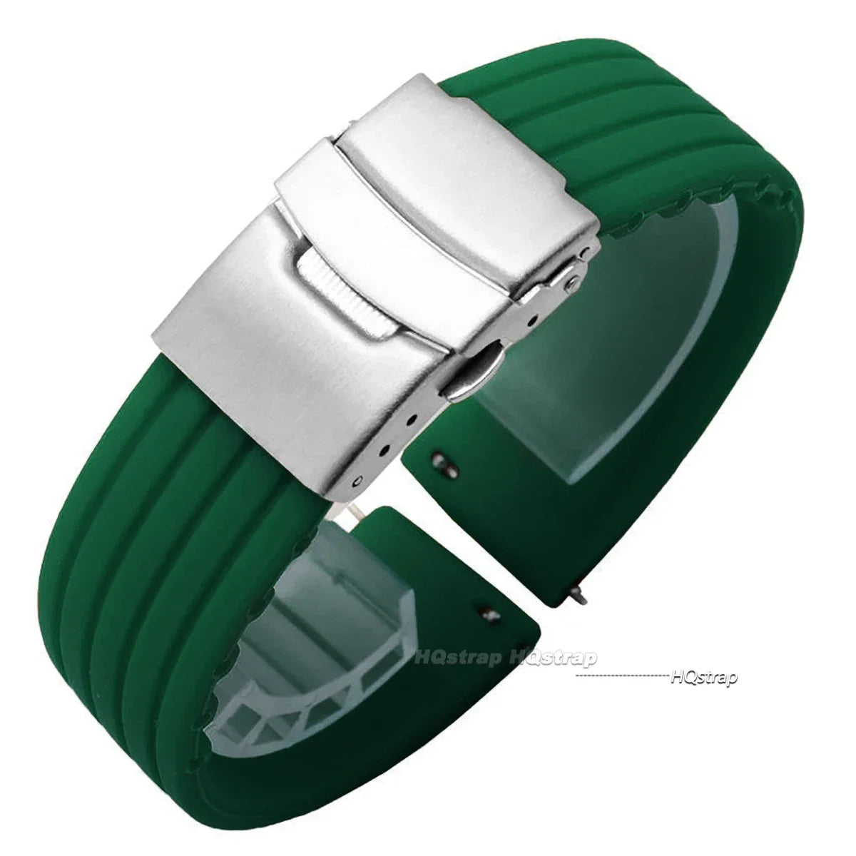 OnePlus Watch Band Silicone Rubber Strap Deployment Buckle Black Brown Green in green color with silver buckle