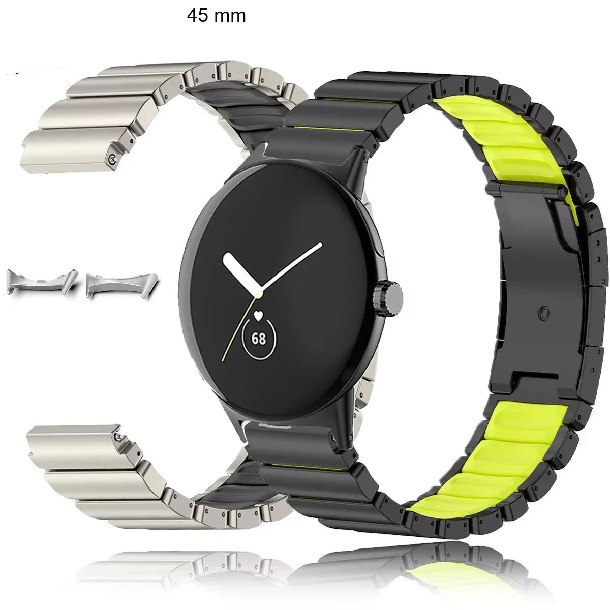 Google Pixel Watch 5, 4 and 3 45mm Titanium and Silicone Link Band