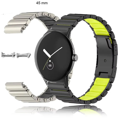 Google Pixel Watch 5, 4 and 3 45mm Titanium and Silicone Link Band