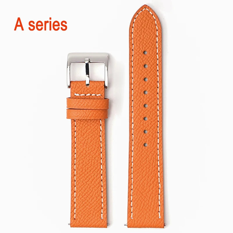 Garmin Epsom Leather Band in Orange, White Stitching with Silver Buckle