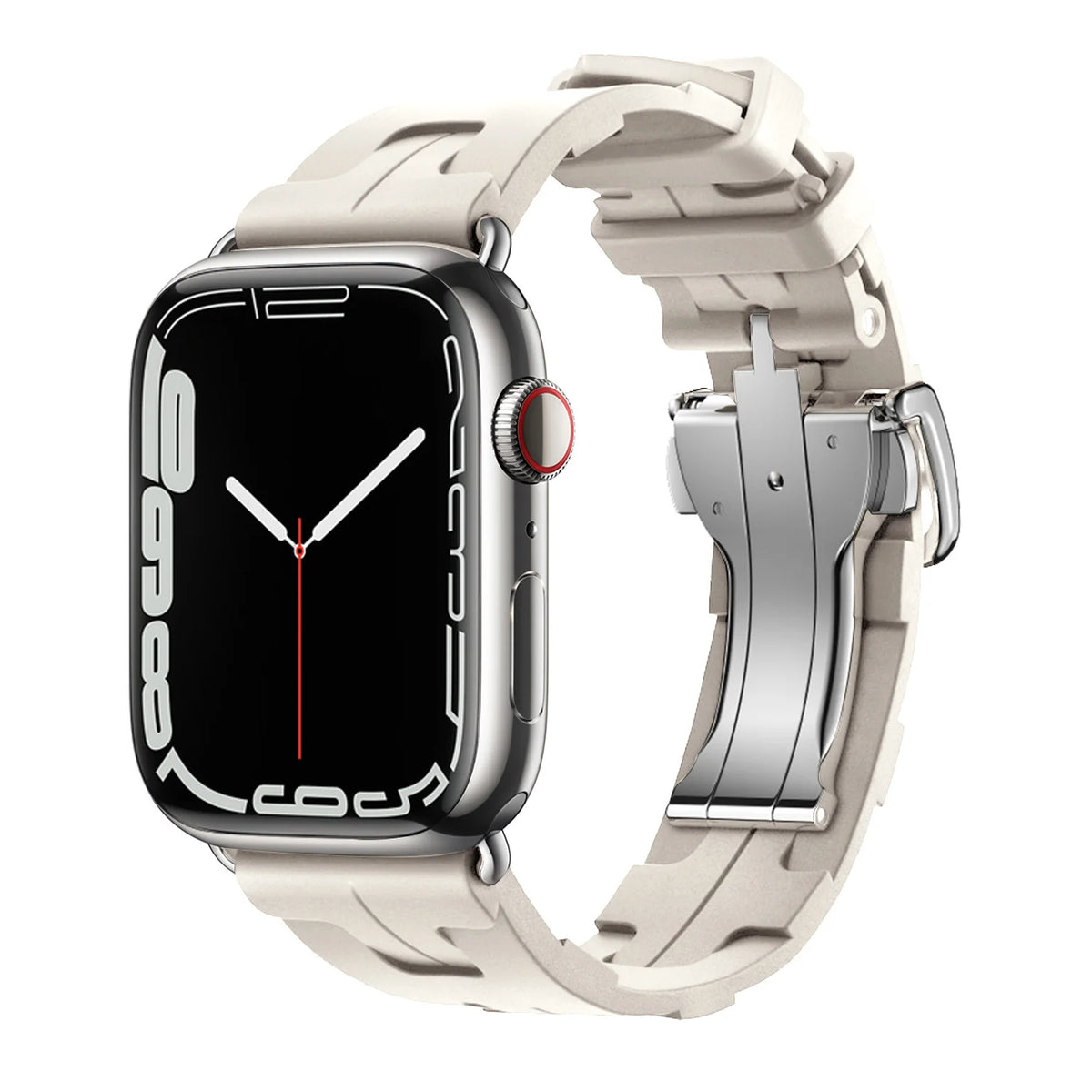 Sculpted Silicone Apple Watch Band with Folding Clasp in Starlight