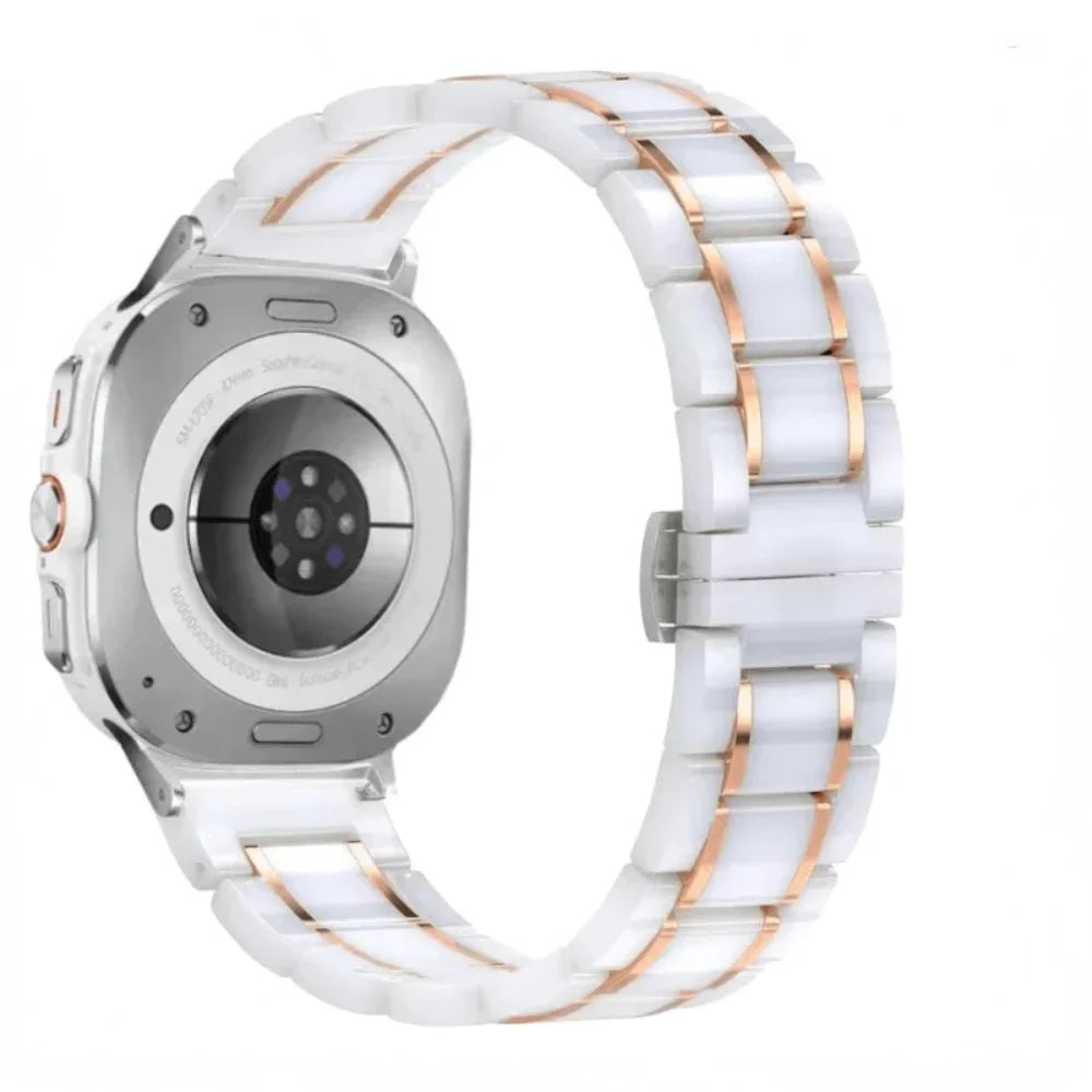Samsung Galaxy Ceramic Bracelet Watch Band For Watch8/Watch8 Classic/Watch9/Ultra/Ultra2 in white rose gold color.