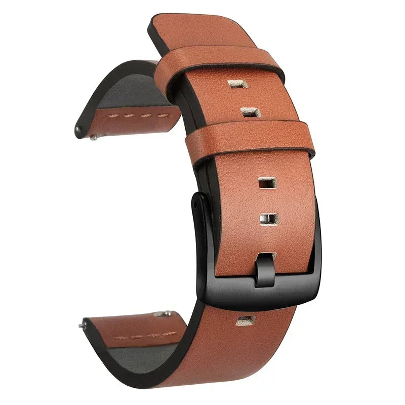 COROS Leather Watch Band with Square Adjustment Holes - Cognac - Black Buckle