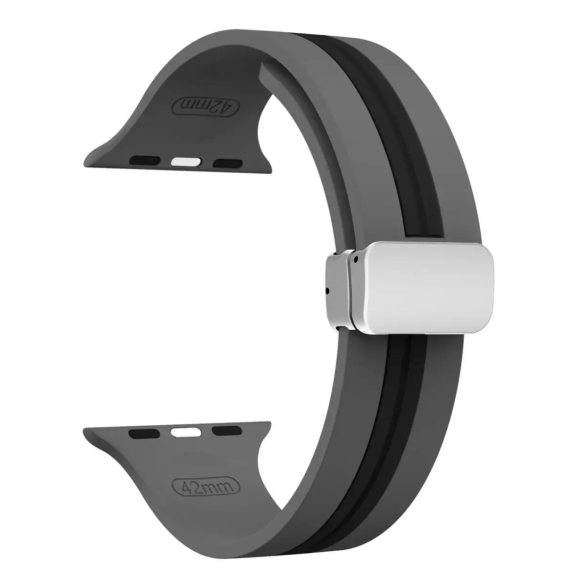 Gray / Black - Silver Clasp striped silicone Apple Watch band with magnetic clasp