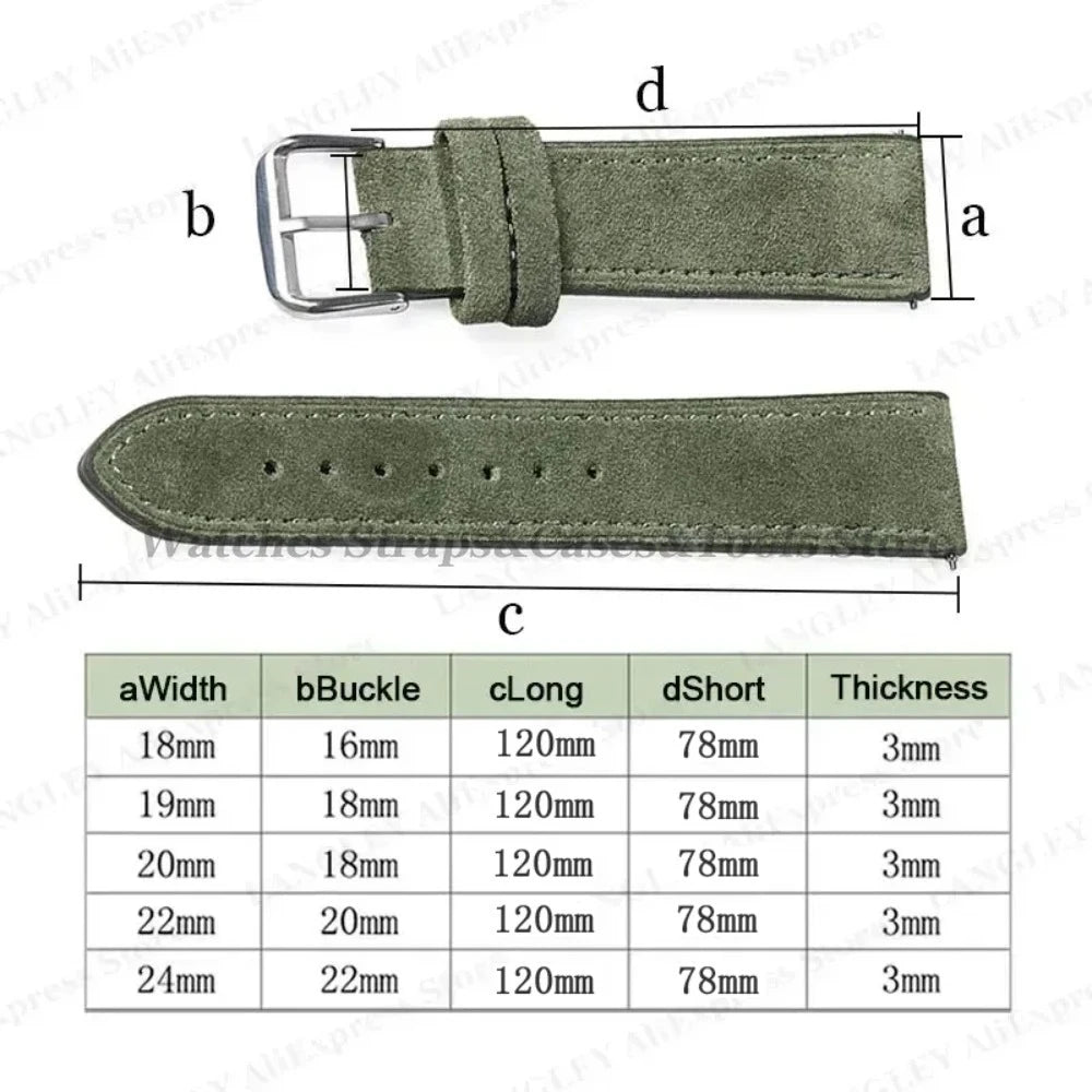 Suede strap dimensions diagram for COROS – BandsCo Straps