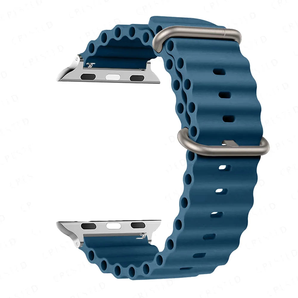 Ribbed Silicone Apple Watch Band - Solid & Two-Tone in Petrol Blue