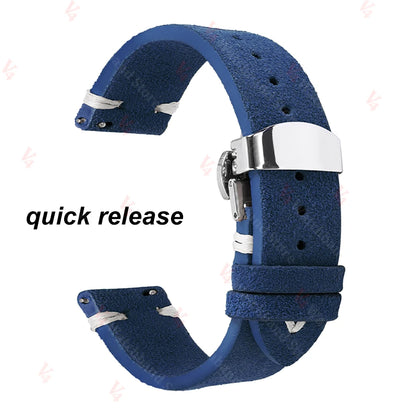 Garmin Suede Butterfly Clasp Band in Navy Blue, White Stitching