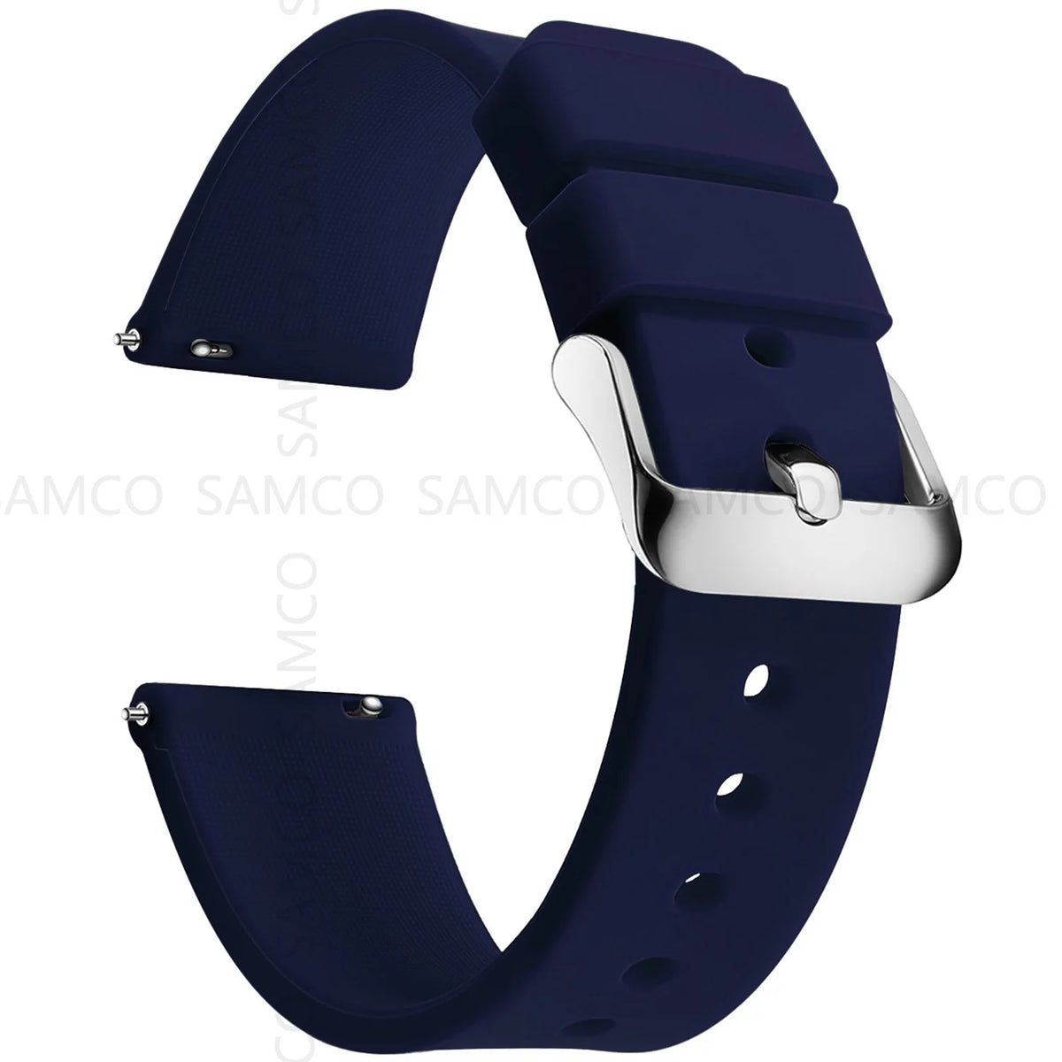Garmin Curved-End Silicone Band in Navy Blue with Silver Buckle