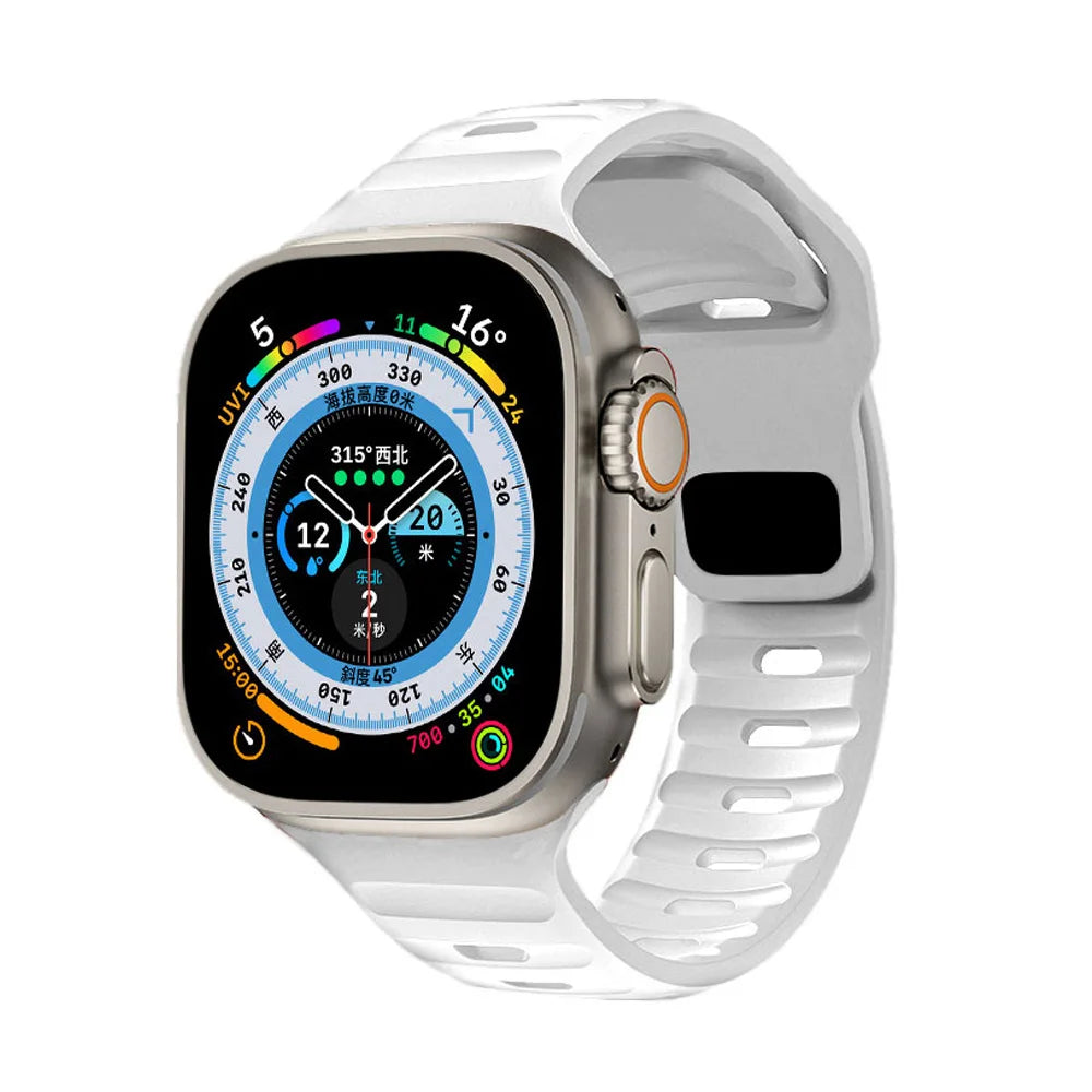 Slotted Silicone Apple Watch Band with Metal Buckle in White