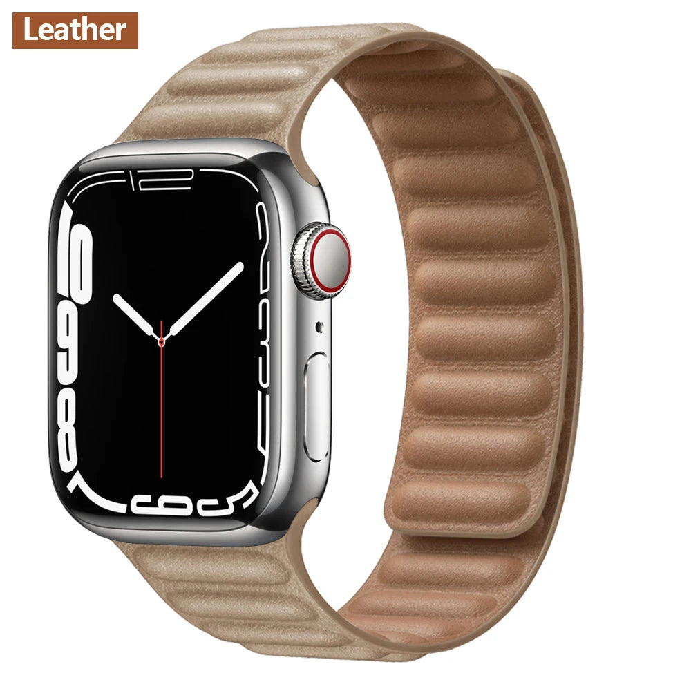Magnetic Apple Watch Link Band - Leather & Silicone in Leather / Sand