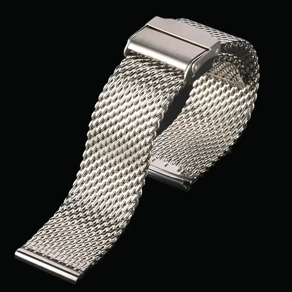 TicWatch Milanese Mesh Band with Adjustable Clasp - Silver mesh and clasp detail