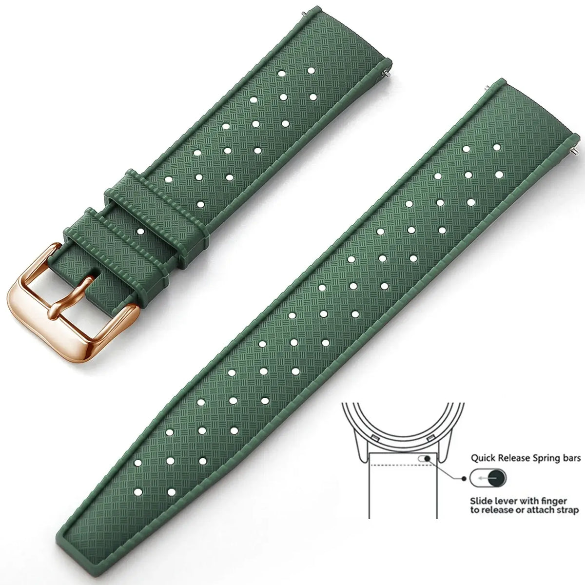 Tropic Silicone Band for Amazfit – Forest Green / Rose Gold Buckle