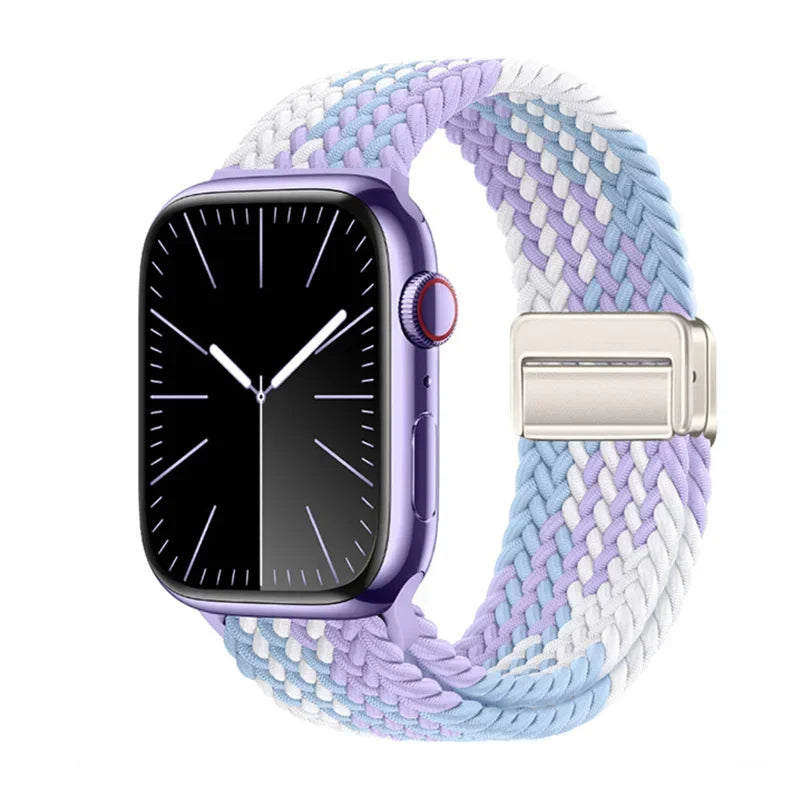 Braided Nylon Apple Watch Band with Adjustable Hook Clasp in Pastel Lavender Blend
