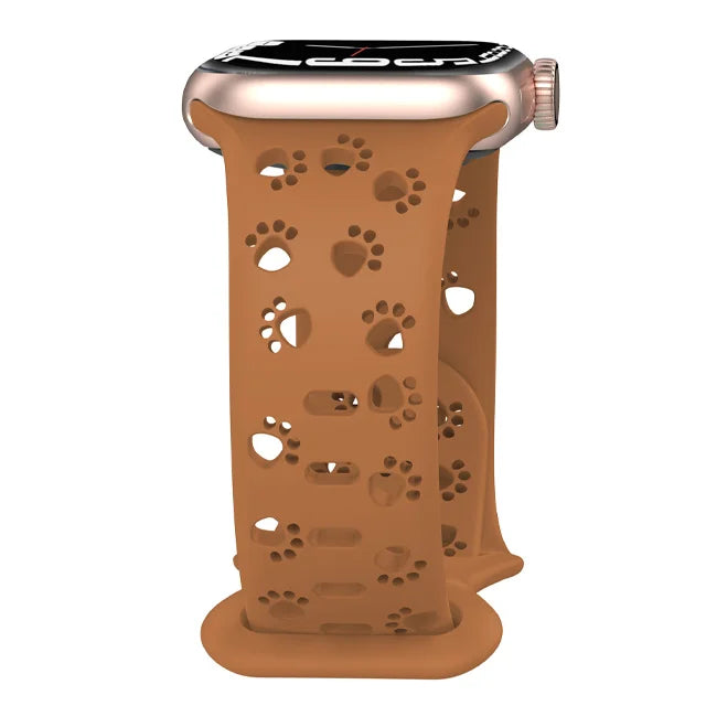 Paw Print Cutout Silicone Apple Watch Band in Caramel