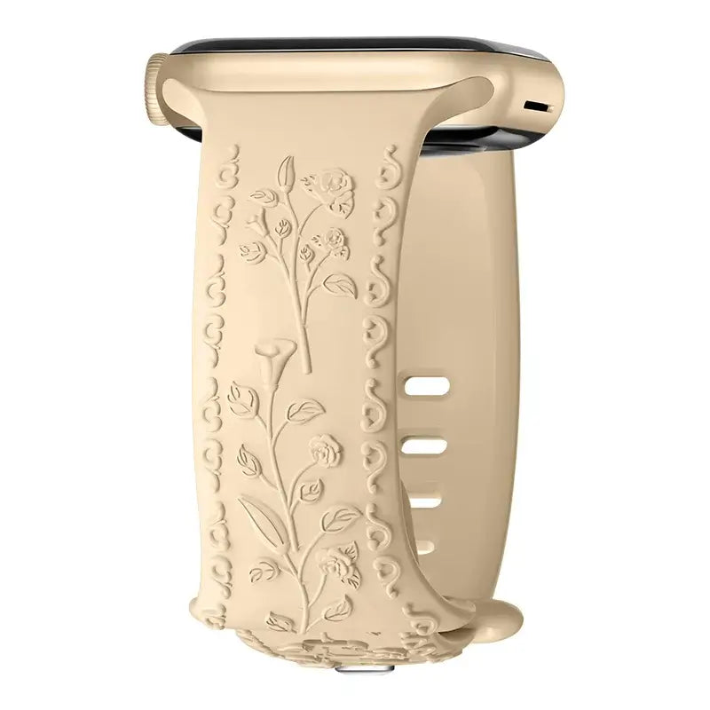 Sand botanical engraved silicone Apple Watch band