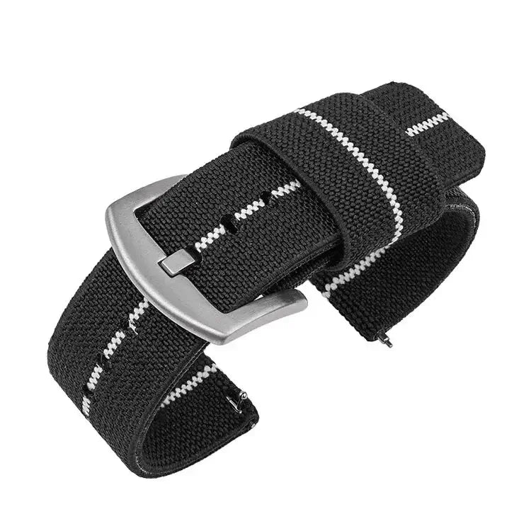 Suunto Woven Nylon Band with Fabric Keepers - Black / White Stripe / Silver Buckle