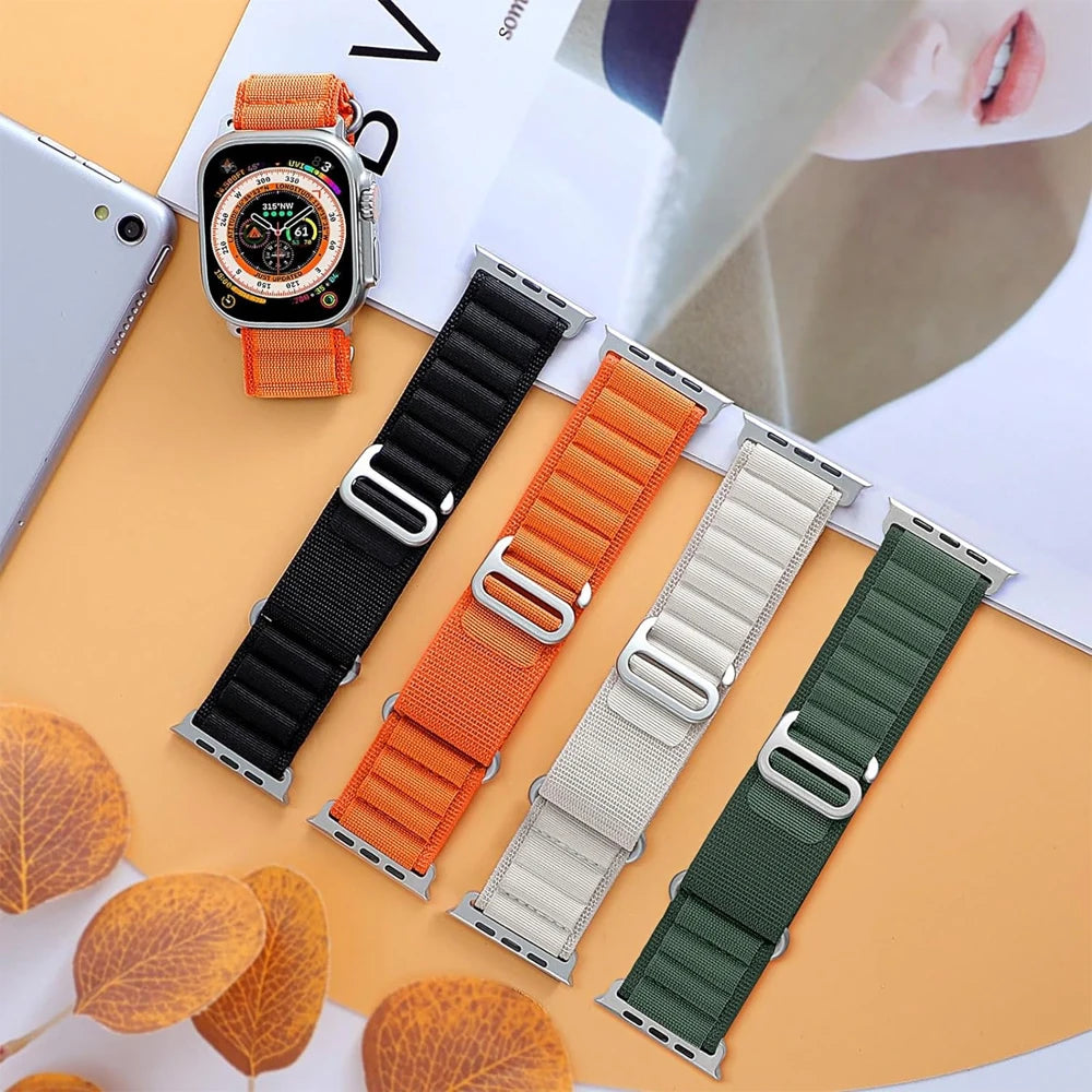 Black, orange, ivory and green alpine style nylon straps