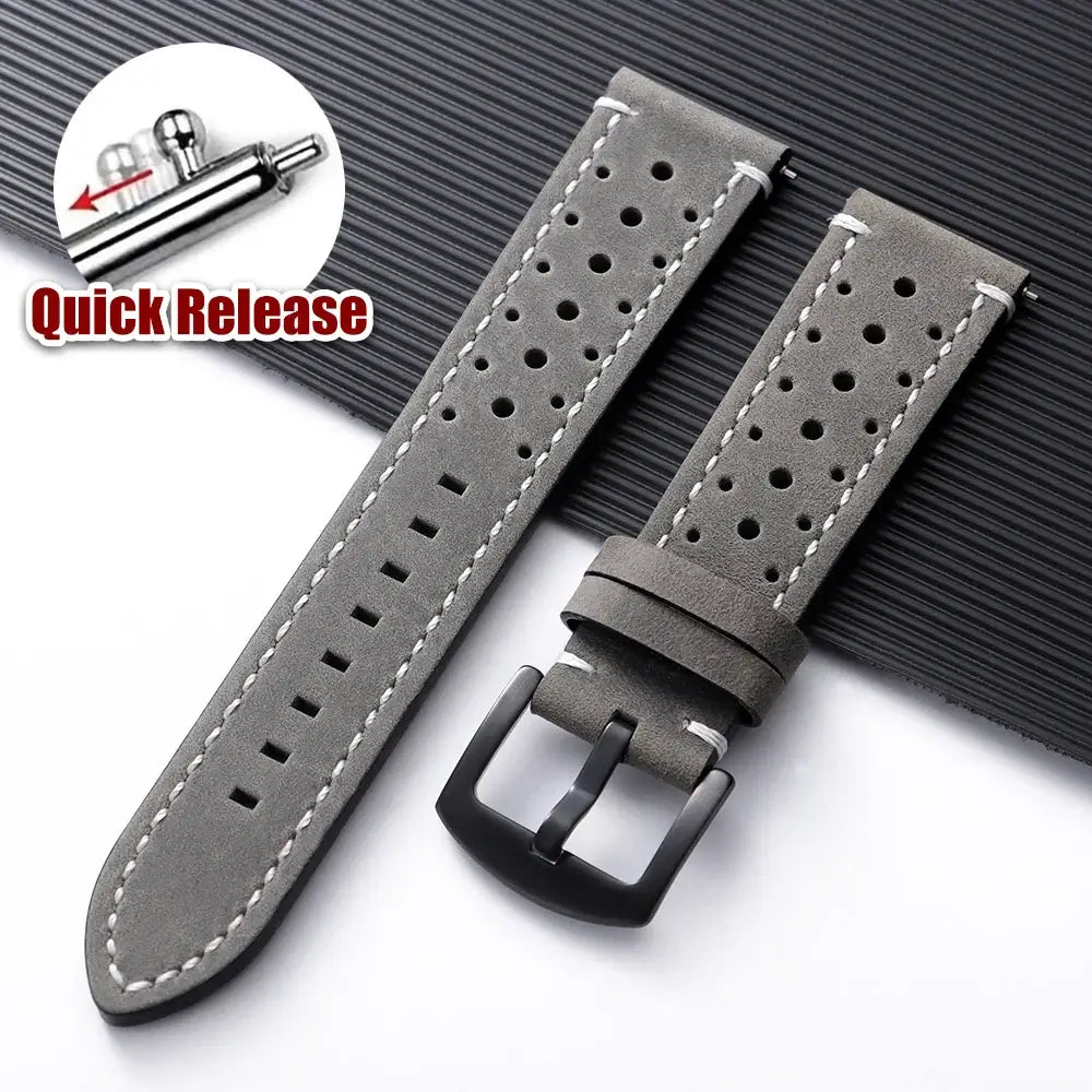 Amazfit Perforated Leather Band with Stitched Edges — Gray / White Stitching