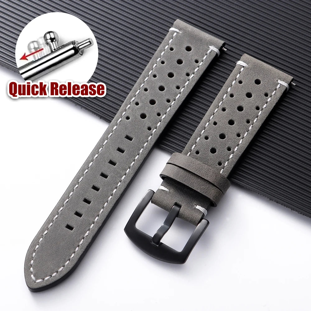 Motorola Moto Perforated Leather Band with Stitched Edges — Gray / White Stitching