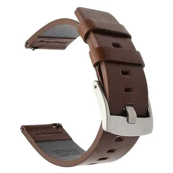 Amazfit Leather Band with Square Adjustment Holes — Brown / Silver Buckle