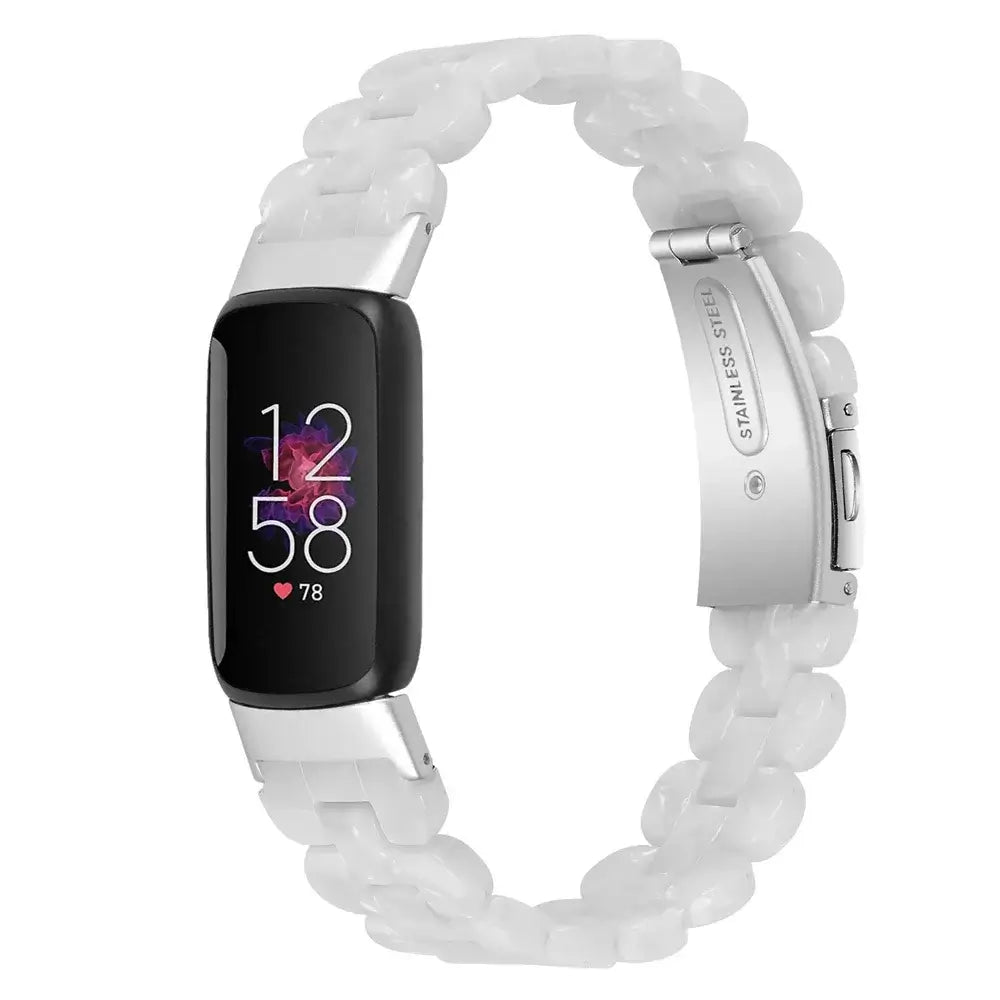 Fitbit Luxe Marbled & Tortoiseshell Resin Band - Pearl White / Silver