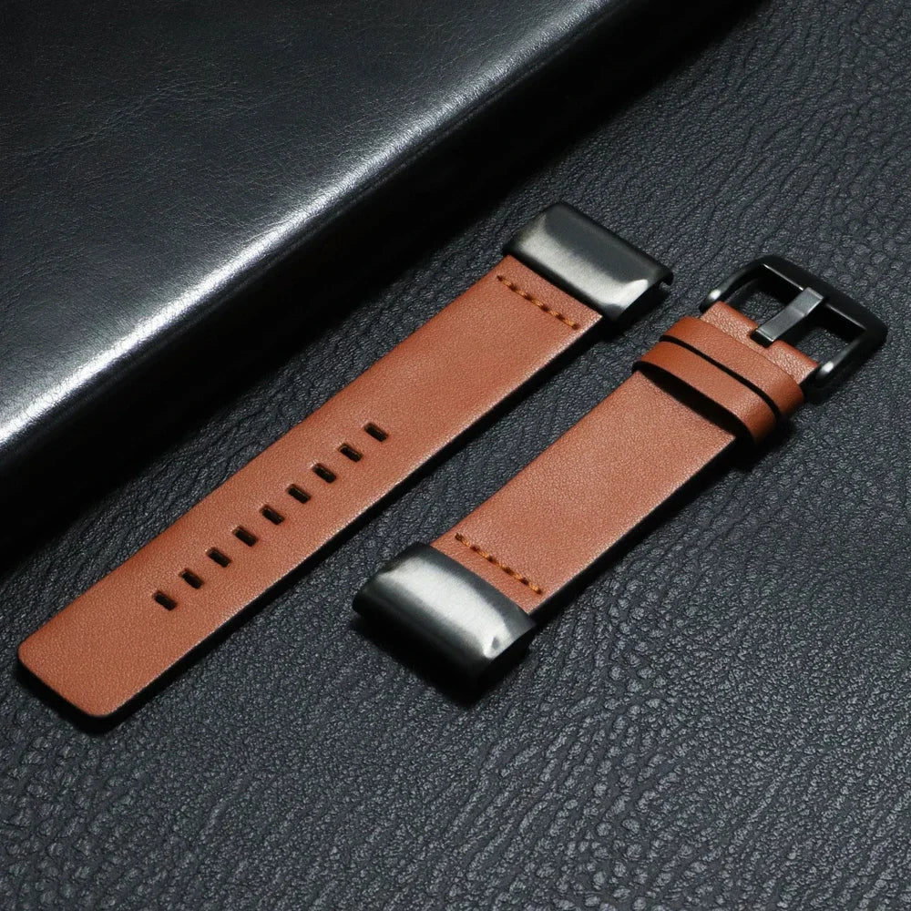 Garmin QuickFit Classic Leather Pin-Buckle Band in Cognac / Black