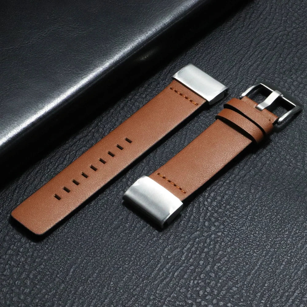 Garmin QuickFit Classic Leather Pin-Buckle Band in Cognac / Silver