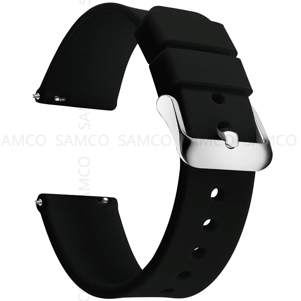 Garmin Curved-End Silicone Band in Black with Silver Buckle
