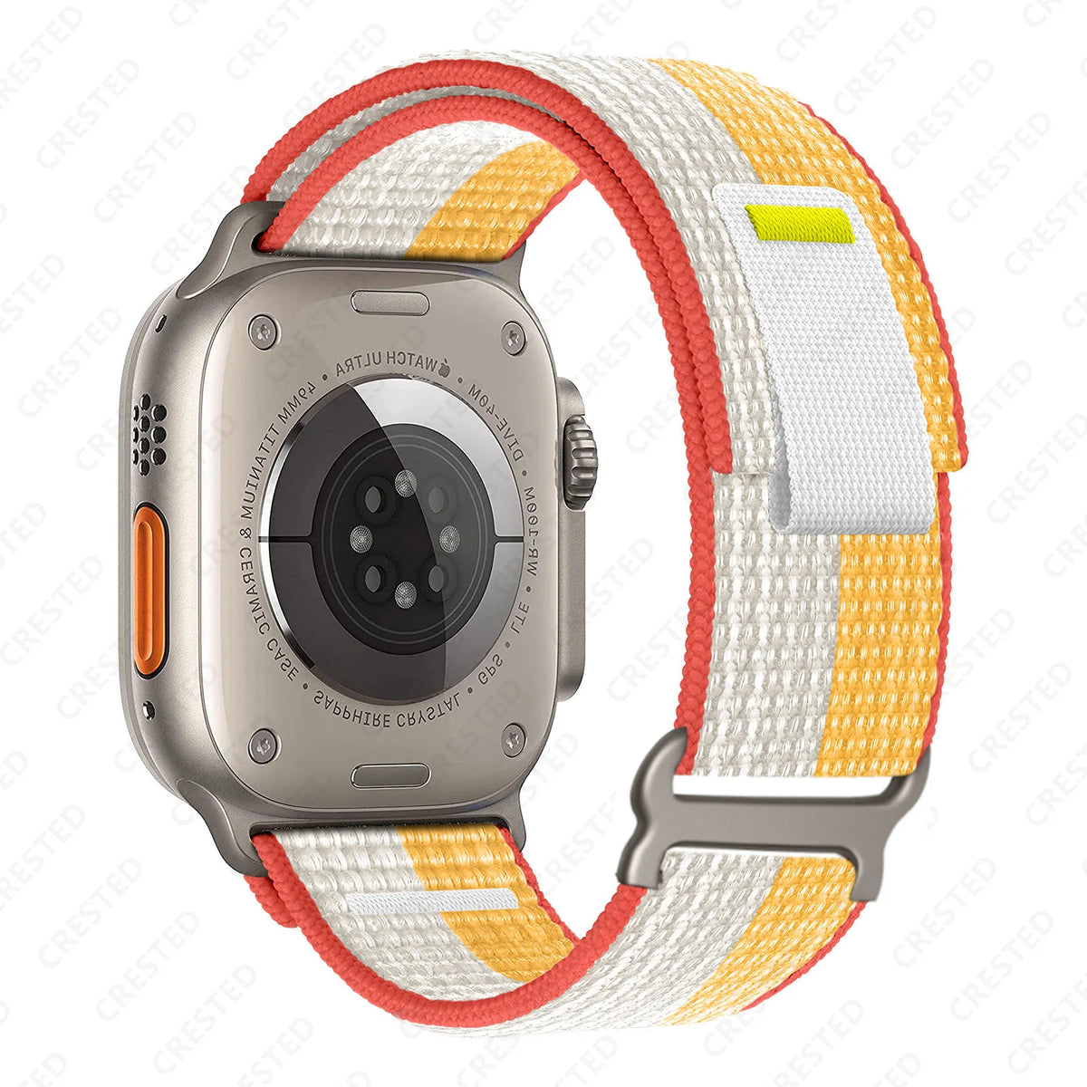 Two-Tone Nylon Apple Watch Trail Loop with Pull Tab in White / Yellow / Coral