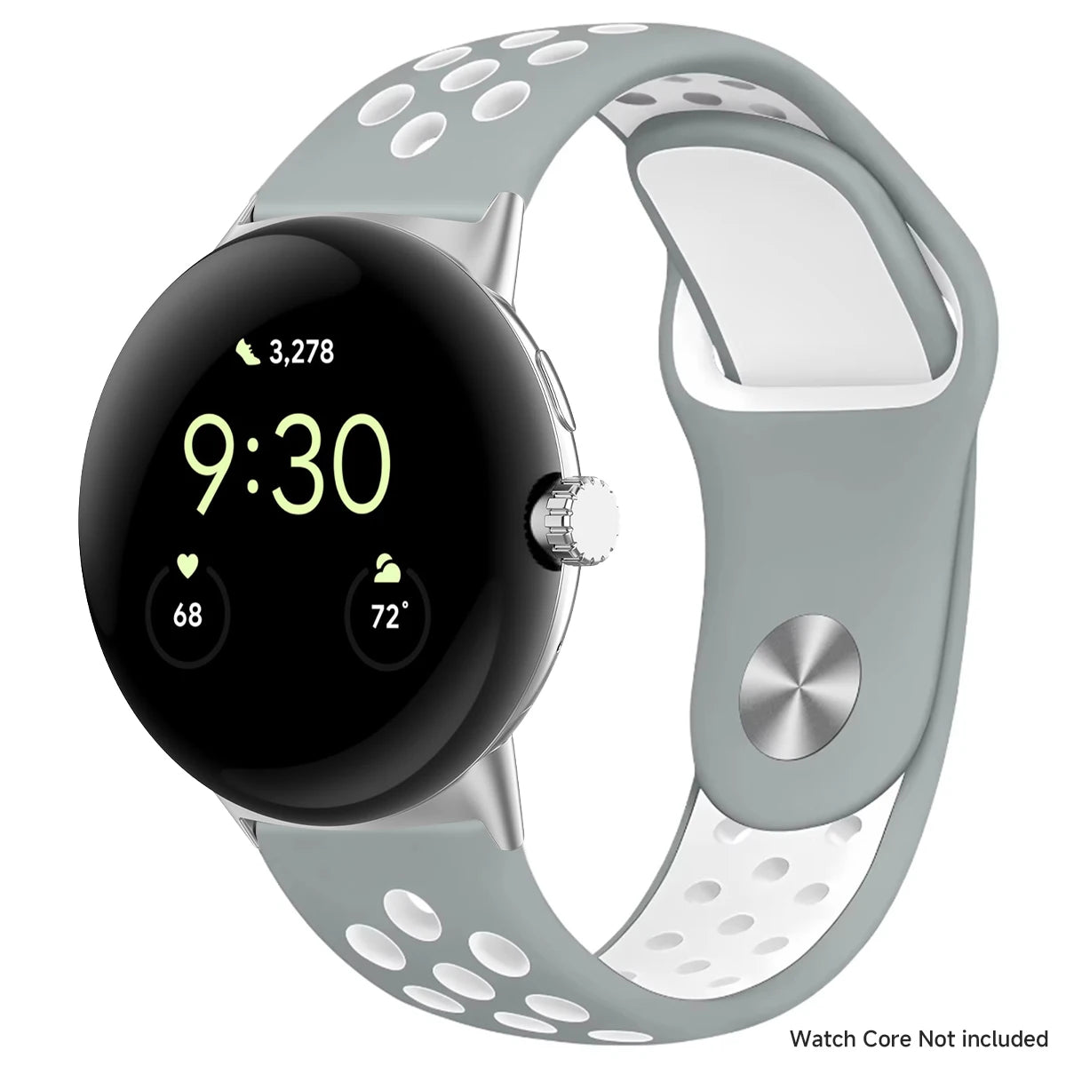 Gray and white perforated band with silver connectors