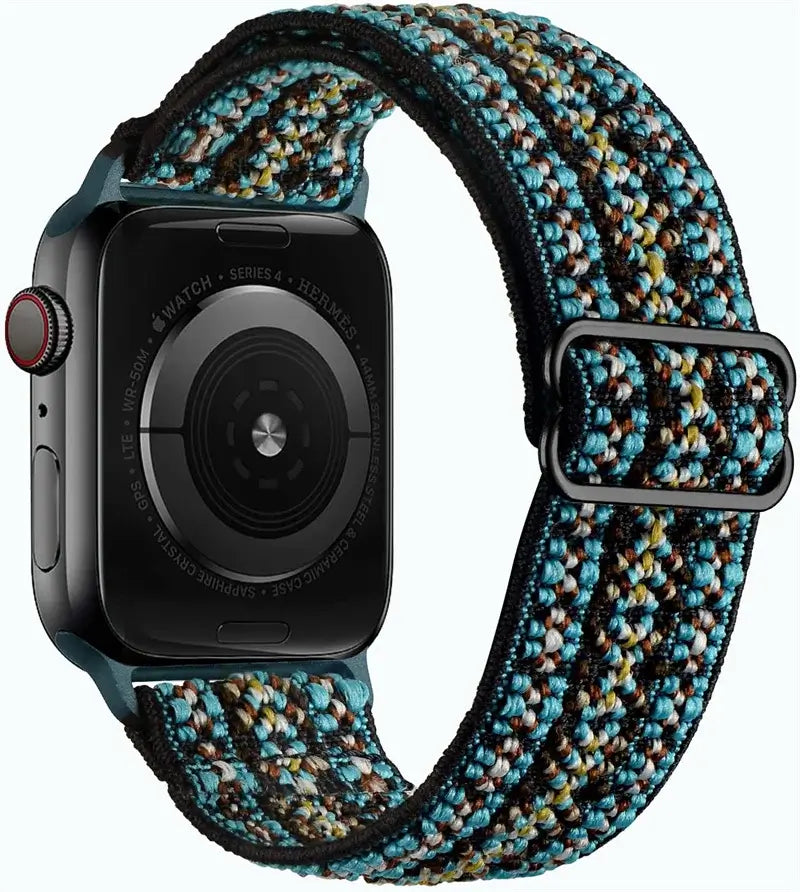 Teal Mosaic adjustable stretch nylon Apple Watch band