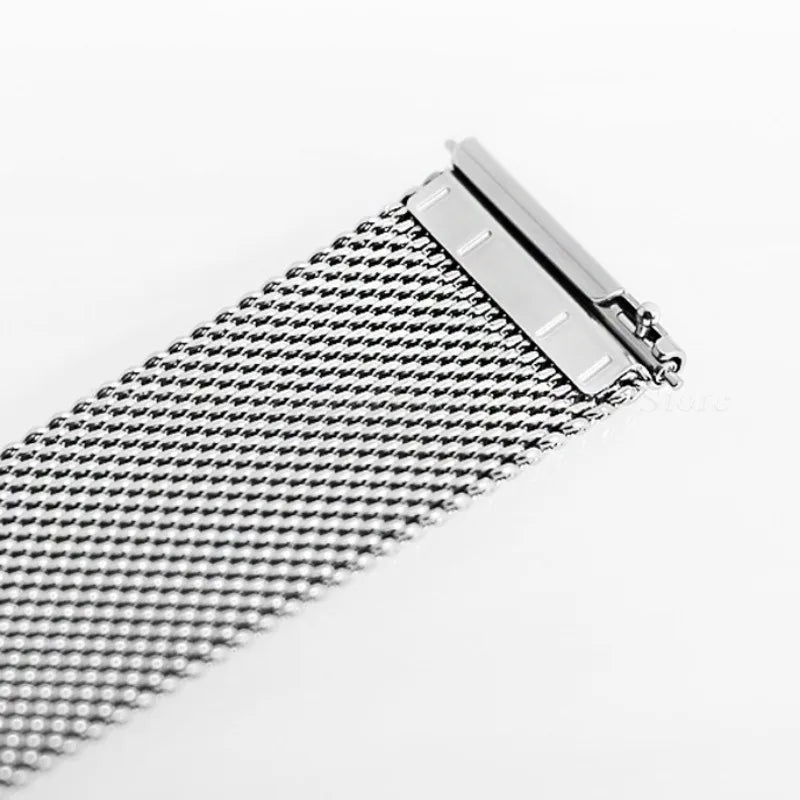 Garmin Thin Milanese Mesh Band — mesh and quick-release pin close-up