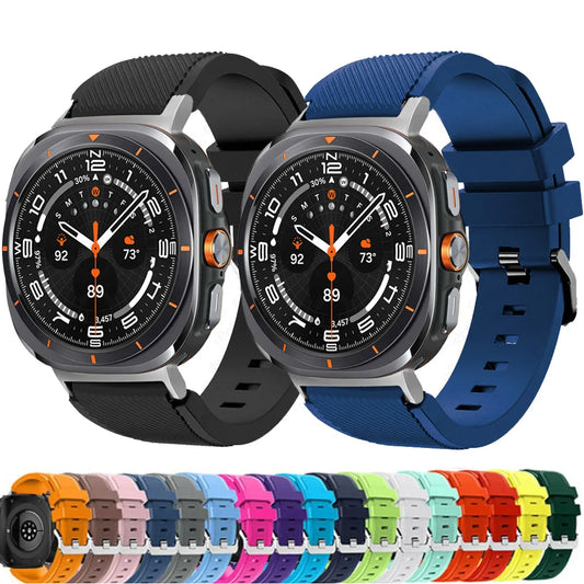 Samsung Galaxy Silicone Sport Watch Band - 20mm/Ultra+Ultra2 in various colors with smartwatches.