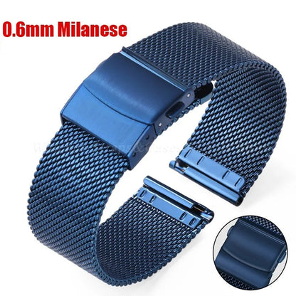 Garmin Thin Milanese Mesh Band in blue with fold-over clasp