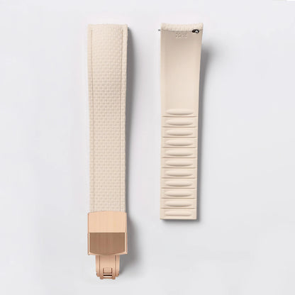 Garmin Curved-End FKM Rubber Band in Beige with Rose Gold Clasp