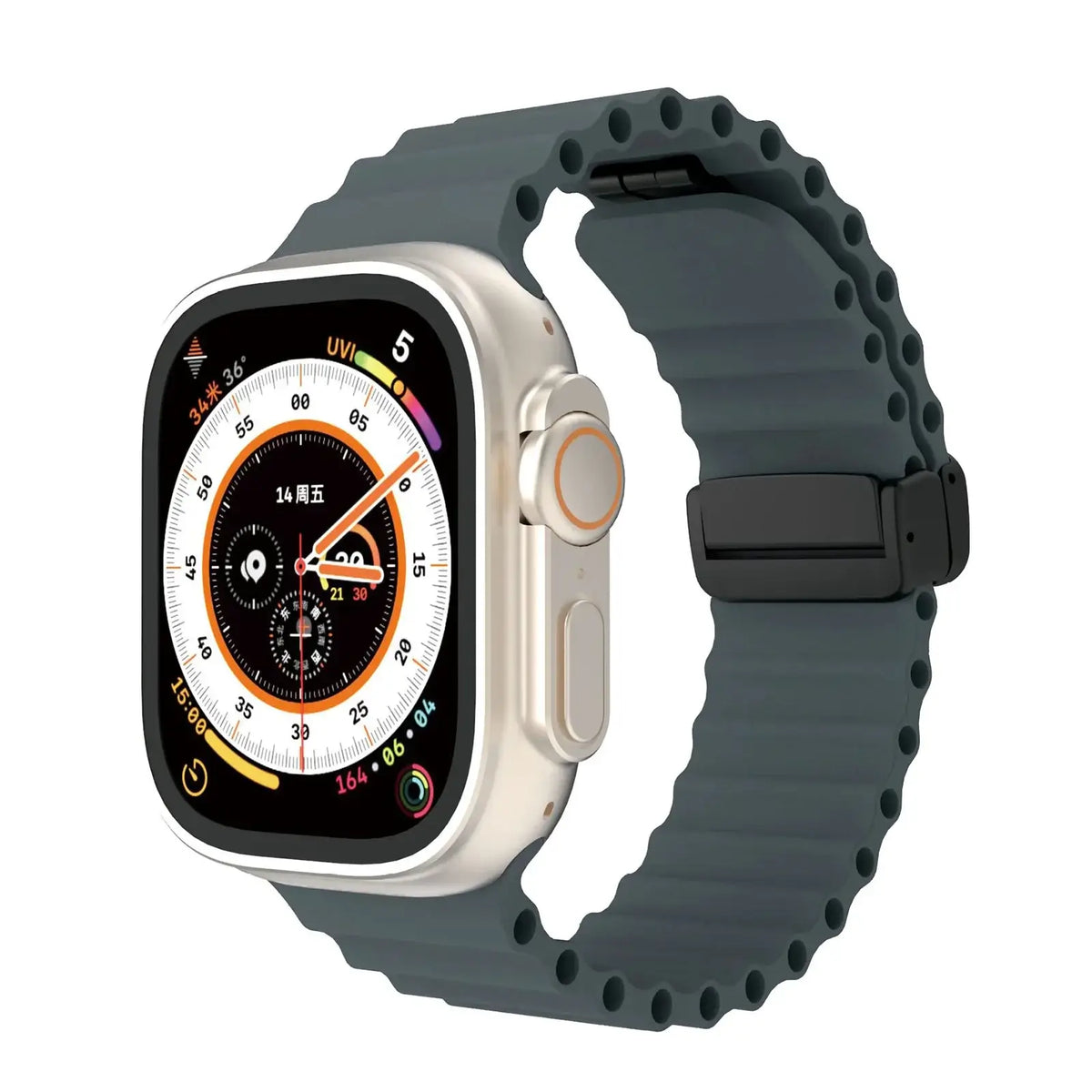 Slate Gray ridged silicone Apple Watch band with magnetic clasp