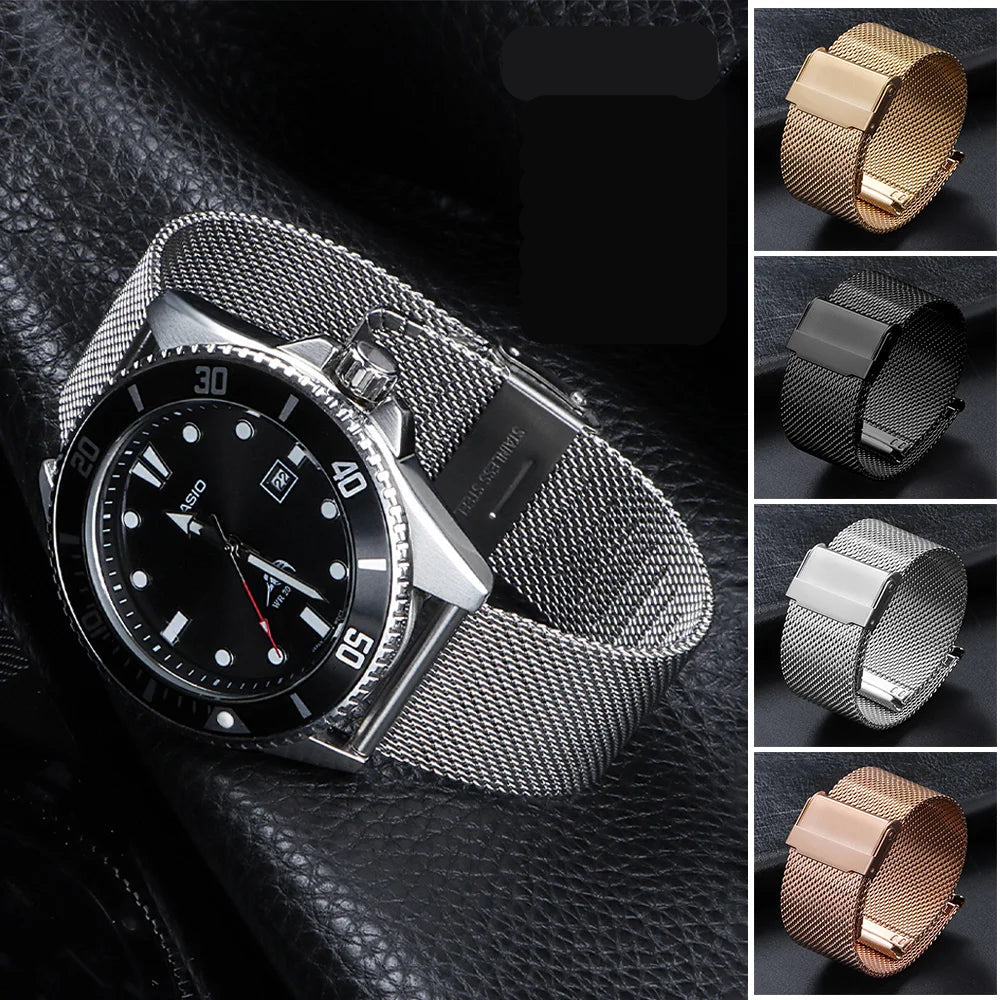 Garmin Milanese Mesh Sliding Clasp Band on a dive watch with color options