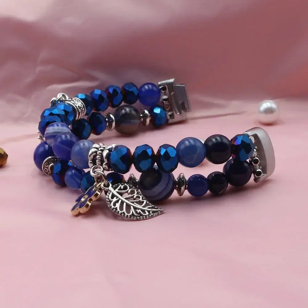 Fitbit Inspire 3 Double-Strand Beaded Charm Band - Blue beaded bracelet
