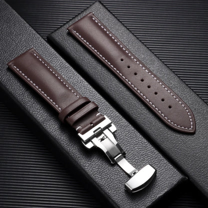 Garmin Leather Butterfly Clasp Band in Dark Brown, White Stitching