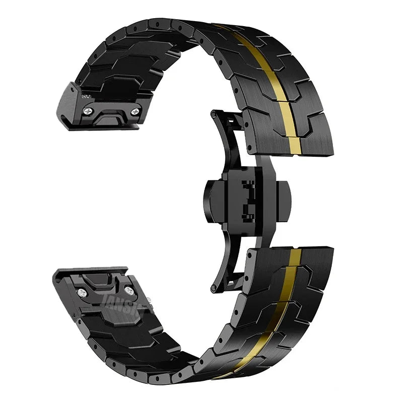 Black / Gold Garmin QuickFit 22/26mm Stainless Steel Bracelet with Color Stripe