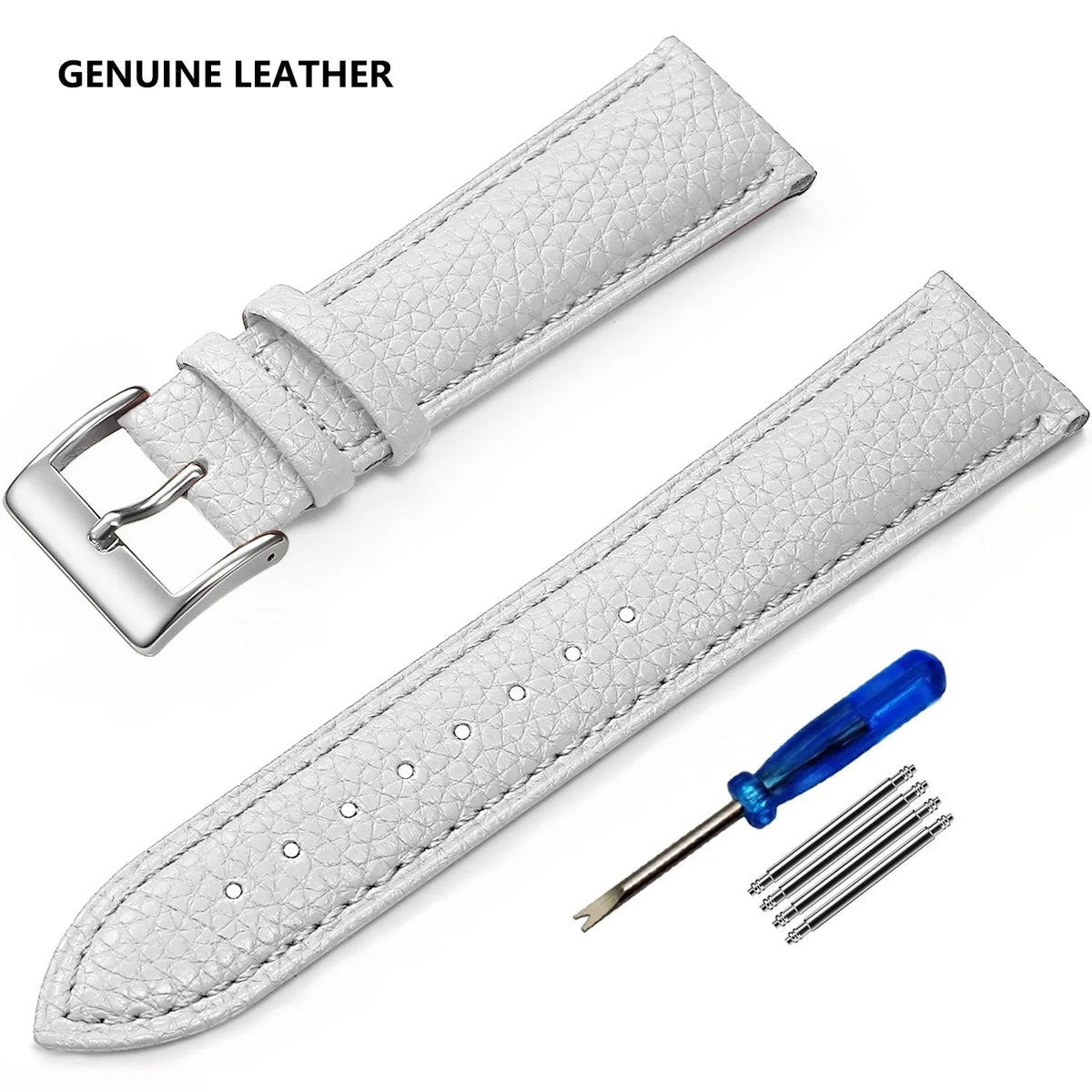 Garmin Grained Leather Band in White with Silver Buckle