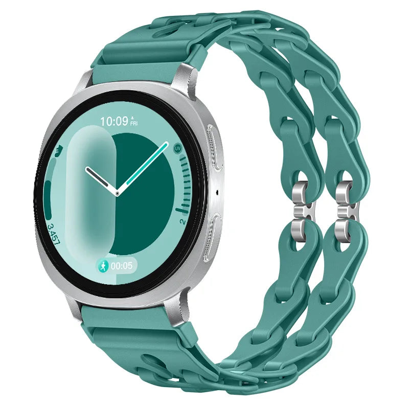 Samsung Galaxy Silicone Chain Watch Band – Watch8/Watch8 Classic/Watch9/Ultra/Ultra2 Multi in Pine Needle Green color.