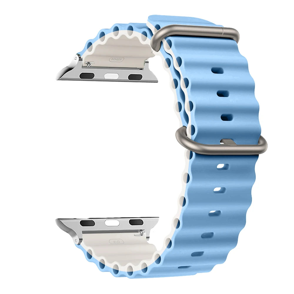 Ribbed Silicone Apple Watch Band - Solid & Two-Tone in Sky Blue / Ivory