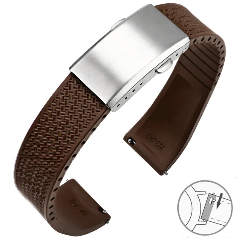 Garmin FKM Rubber Band in Brown with Silver Clasp
